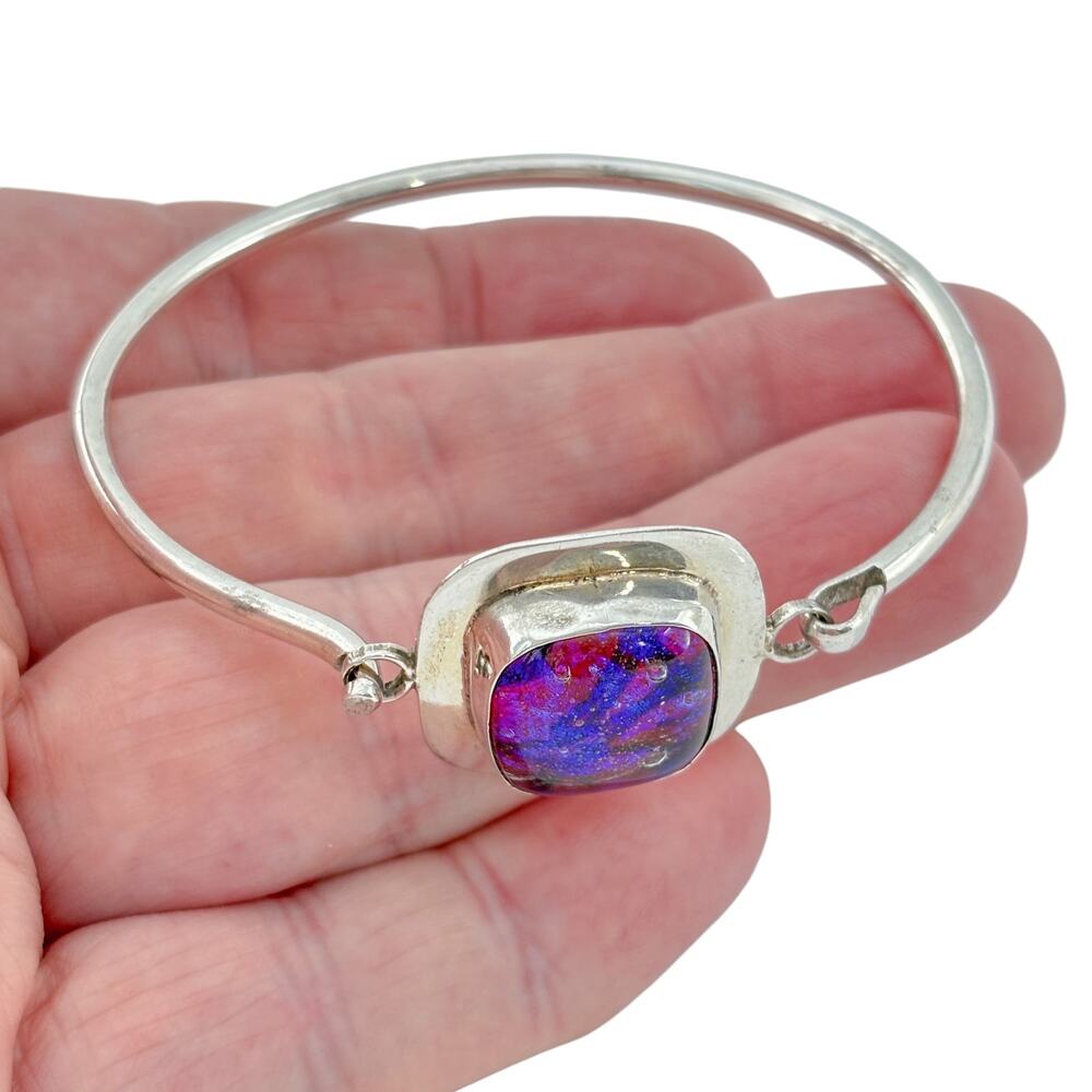 Vintage Sterling Silver 925 Square Dichroic Glass Bracelet 7"